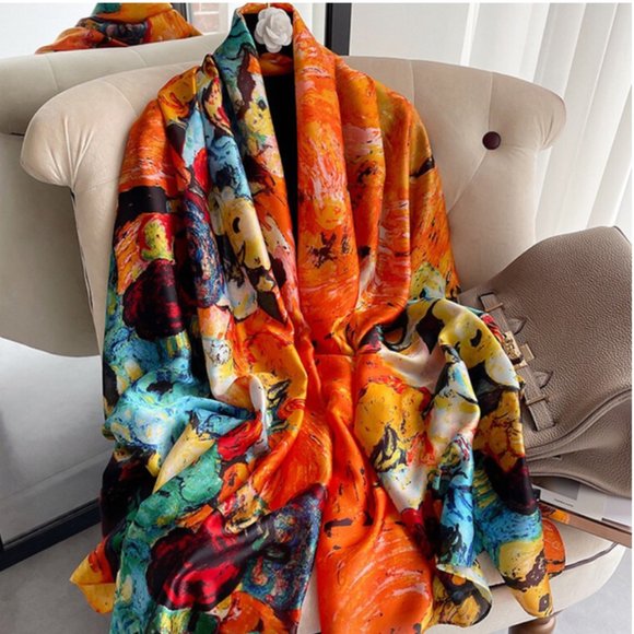 New 100% Silk Print Long Scarf Shawl Wraps - Picture 4 of 11